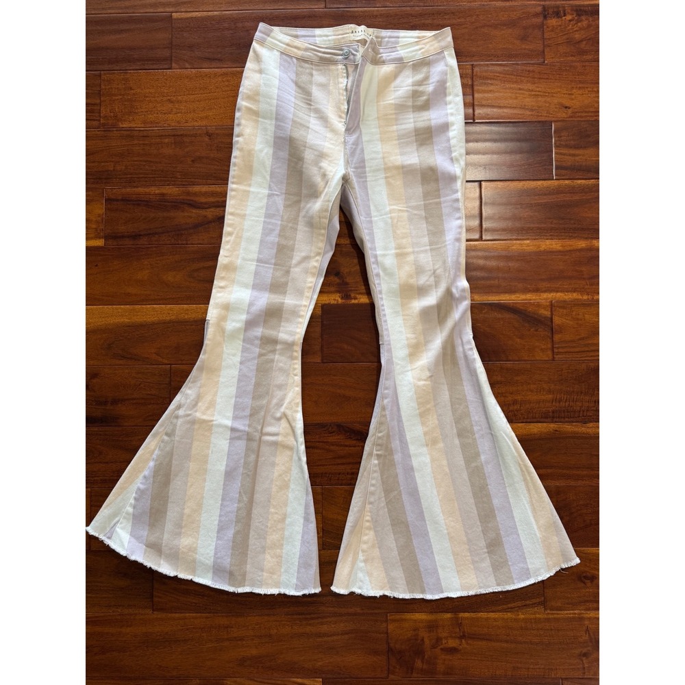 Dress Up Flare Pants Womens Multicolor‎ Pastel Excellent Striped Bell Bottoms